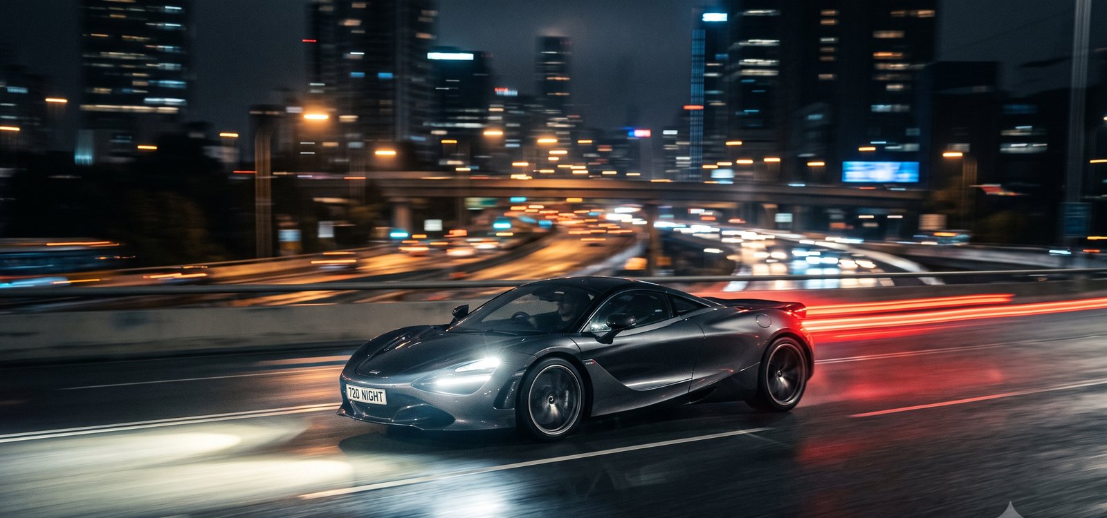 Weißer Sportwagen bei Nacht